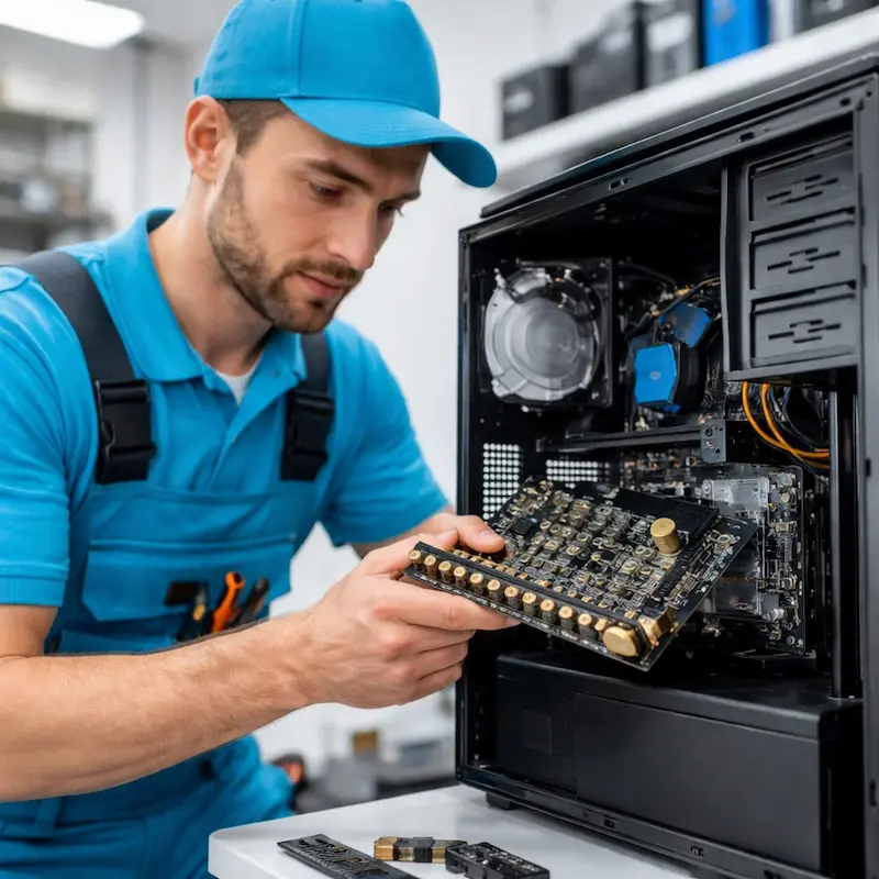 Мастер устанавливает звуковую карту на ПК в Гурьевске